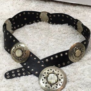 Chico’s black leather studded concha adj belt